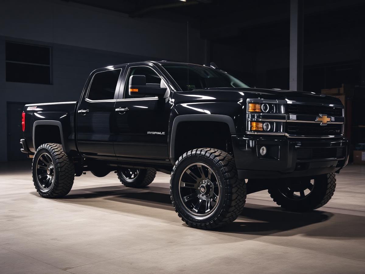 Detailed black pickup truck with cleaned wheels